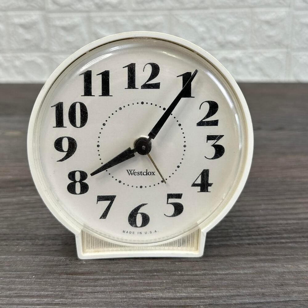 Vtg Westclox Spring Wind Up Mechanical Alarm Clock White Plastic Round USA Made